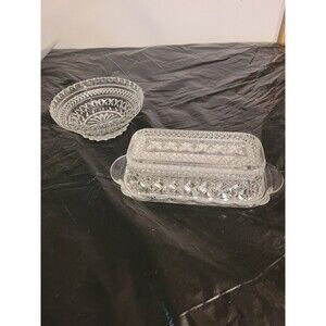 Anchor Hocking Vintage Glass Covered BUTTER DISH & Serve Dish Wexford Pattern